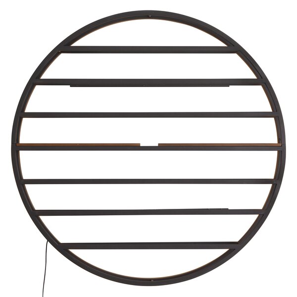 Moderní nástěnné svítidlo černé s kulatým dřevěným detailem a integrovanou LED - Wine Rack