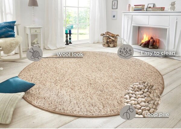 Světle hnědý kulatý koberec ø 200 cm Wolly – BT Carpet