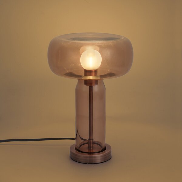 Elegantní hotelová stolní lampa tmavě bronzová s hnědým sklem - Amara