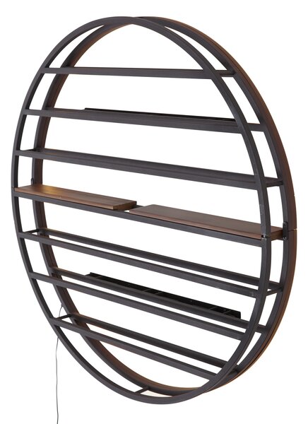 Moderní nástěnné svítidlo černé s kulatým dřevěným detailem a integrovanou LED - Wine Rack