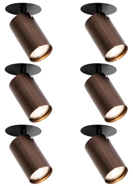 Sada 6 moderních zapuštěných bodových svítidel tmavě bronzová GU10 50mm - Chels