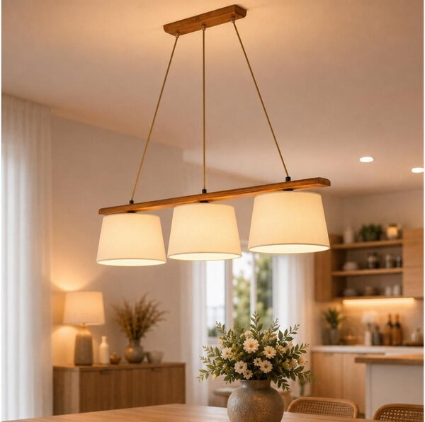 Lustr na lanku AIDA 3xE27/15W/230V pr. 25 cm dub/krémová