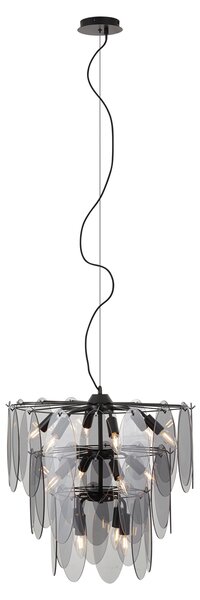 Art Deco hanglamp zwart met smoke glas ovaal 14-lichts - Mochan