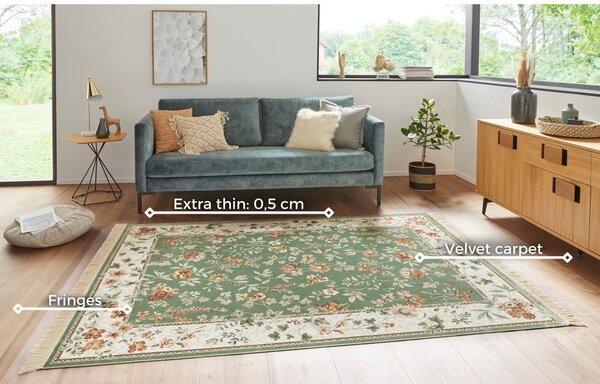 Zeleno-krémový koberec z viskózy 95x140 cm Oriental – Nouristan