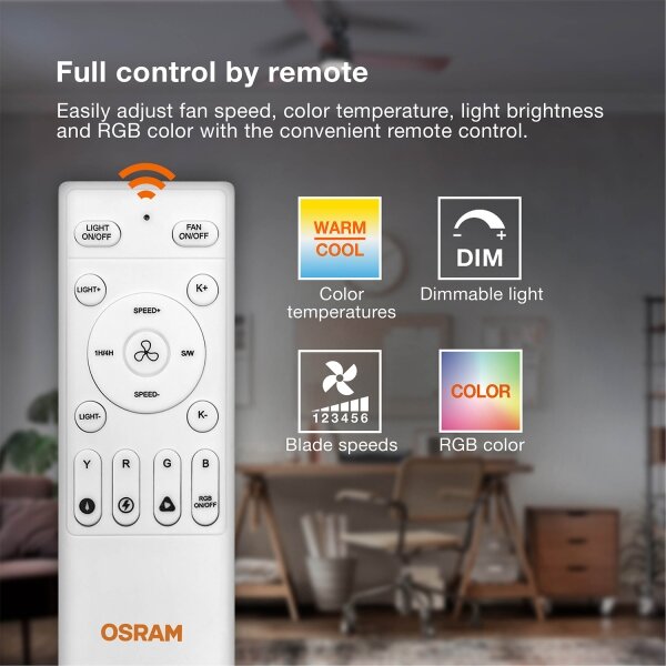 Osram - LED RGB Stmív. stropní ventilátor NORDES LED/18W/230V 3000-6500K + DO