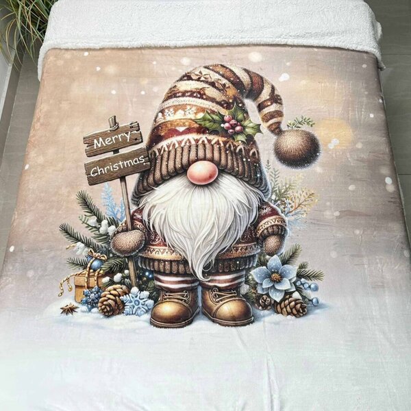 Vánoční deka luxury beránková z mikroplyše Skřítek hnědý 150x200cm TiaHome