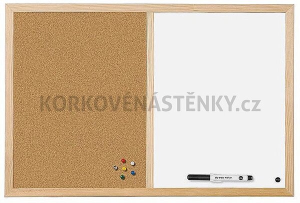 Kombinovaná nástěnka dřevěný rám 60 x 40 cm