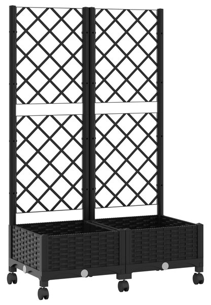 Zahradní truhlík s treláží a koly Černá 80 x 40 x 131,5 cm PP