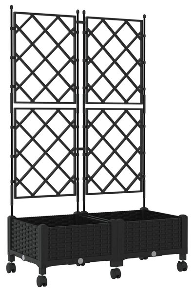 Zahradní truhlík s treláží a koly 2 ks Černá 80 x 40 x 131,5 cm