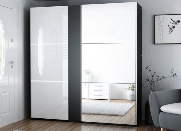 Casarredo - Komfort nábytek Šatní skříň SACRAMENTO 200, tunis s osvětlením, černá/bílá lesk