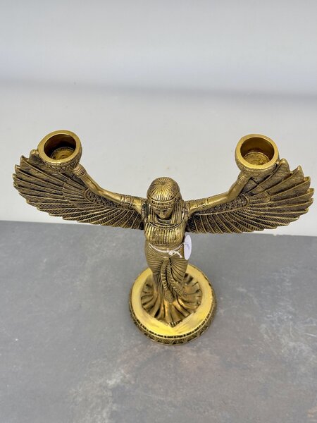 Mosazná soška svícen bohyně Isis – 31 cm, egyptský symbol ochrany