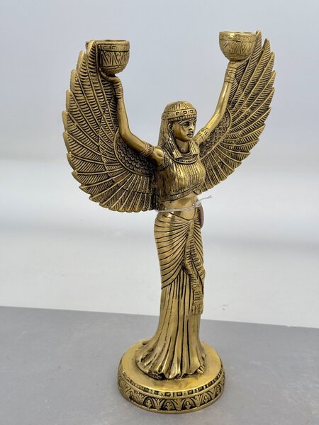 Mosazná soška svícen bohyně Isis – 31 cm, egyptský symbol ochrany
