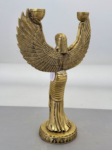 Mosazná soška svícen bohyně Isis – 31 cm, egyptský symbol ochrany