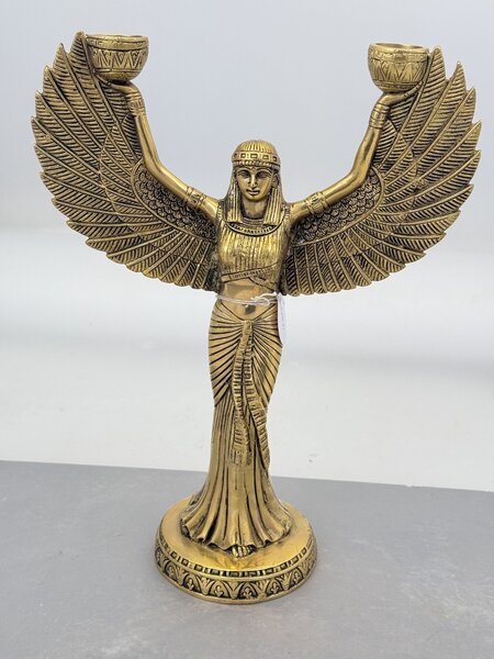 Mosazná soška svícen bohyně Isis – 31 cm, egyptský symbol ochrany