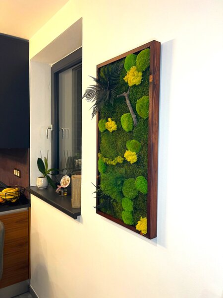 Mechový obraz s rostlinami 3D dark Druh rámu: 90x30cm