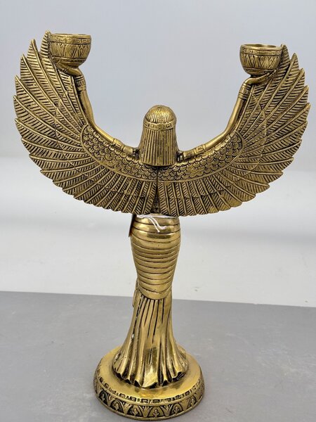 Mosazná soška svícen bohyně Isis – 31 cm, egyptský symbol ochrany
