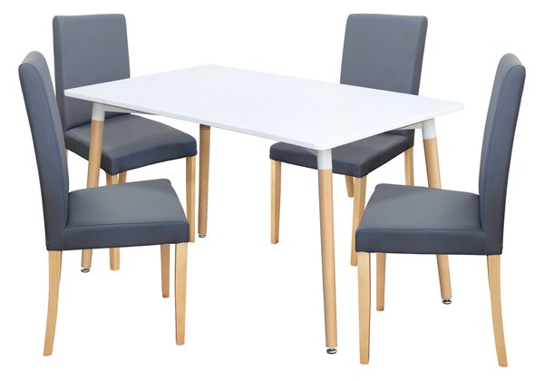 Jídelní stůl ONE 140x90 bílý + 4 židle PRIMA šedá/světlé nohy