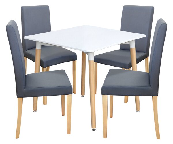 Jídelní stůl ONE 80x80 bílý + 4 židle PRIMA šedá/světlé nohy