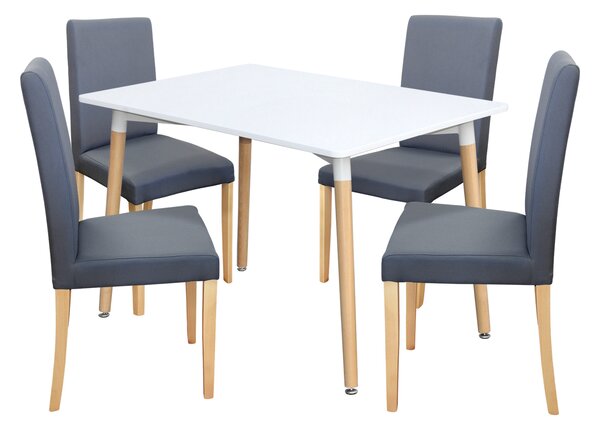 Jídelní stůl ONE 120x80 bílý + 4 židle PRIMA šedá/světlé nohy