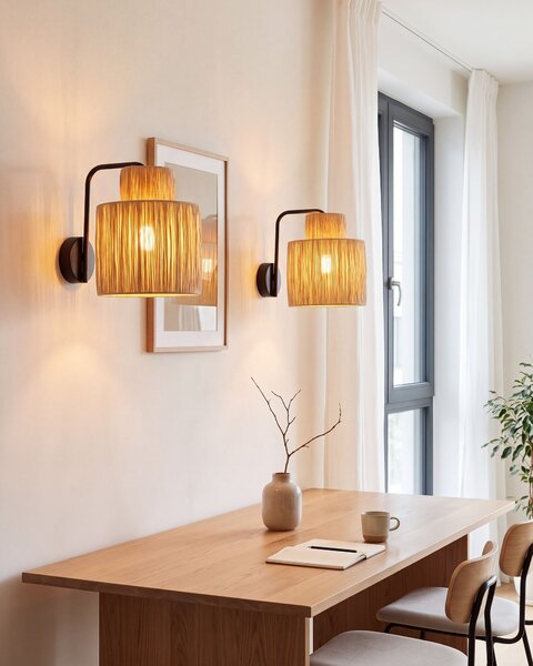 Sada 2 nástěnných lamp SHINFA Proutí Přírodní