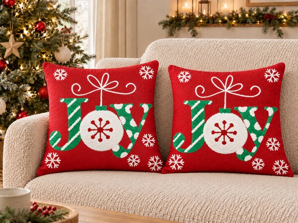 Sada 2 dekorativních polštářů GINGERBREAD 45 x 45 cm Bavlna Červená Vánoční vzor