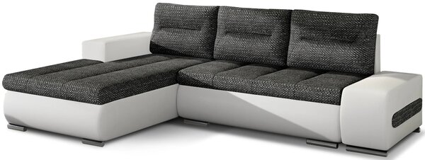 Prostorná rozkládací sedací souprava KAIROH - tmavě šedá / bílá eko kůže, levý roh