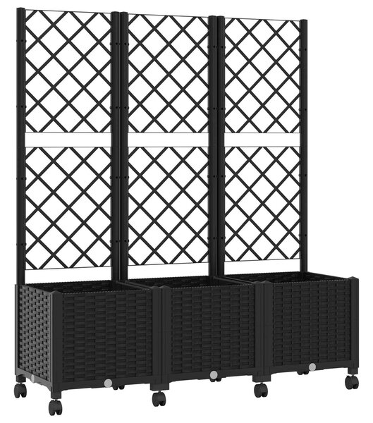 Zahradní truhlík s treláží a koly Černá 120 x 40 x 146 cm PP