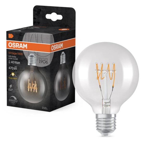 LEDVANCE LED žárovka Vintage 1906 Globe G80 4,8 W E27 2700 K stmívatelná čirá