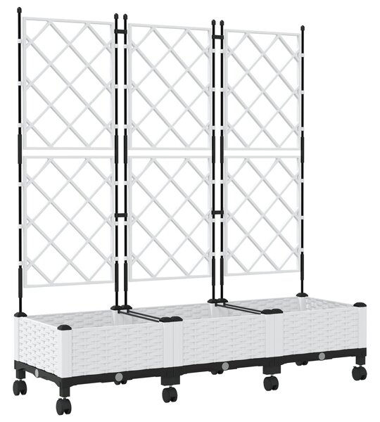 Zahradní truhlík s treláží a koly 3 ks Bílá 120 x 40 x 131,5 cm
