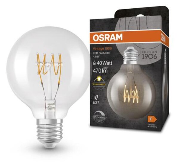 LEDVANCE LED žárovka Vintage 1906 Globe G80 4,8 W E27 2700 K stmívatelná čirá