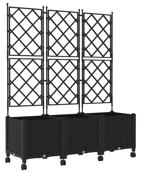 Zahradní truhlík s treláží a koly 3 ks Černá 120 x 40 x 149 cm