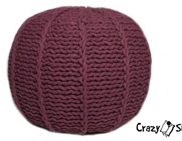Pletený puf CRAZYSHOP MELON, vínový (ručně pletený)