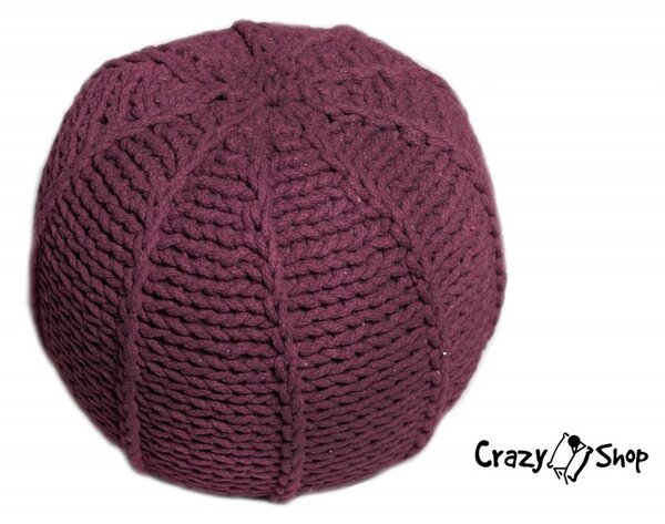 Pletený puf CRAZYSHOP MELON, vínový (ručně pletený)