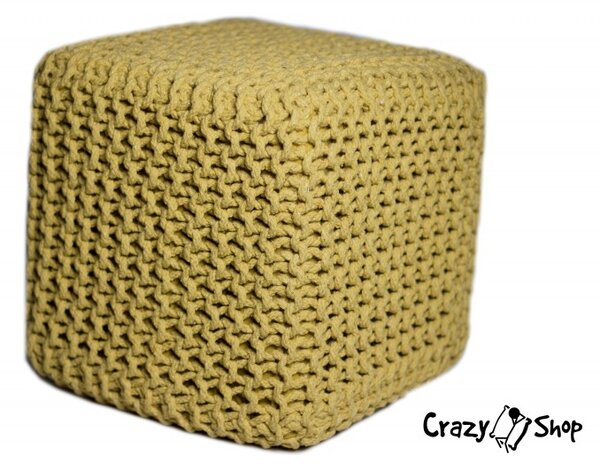 Pletený puf CRAZYSHOP CUBE, žlutá (ručně pletený)