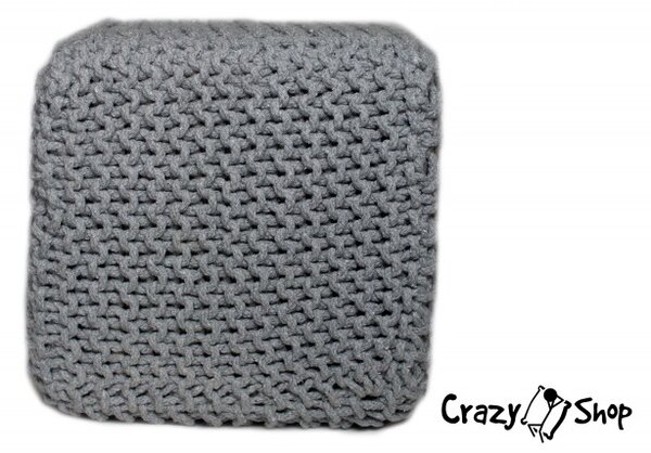 Pletený puf CRAZYSHOP CUBE, šedá (ručně pletený)