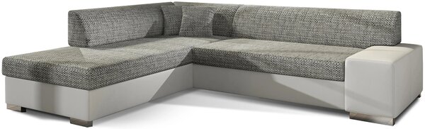 Rozkládací sedačka s úložným prostorem VALE - popelavá / bílá, levý roh