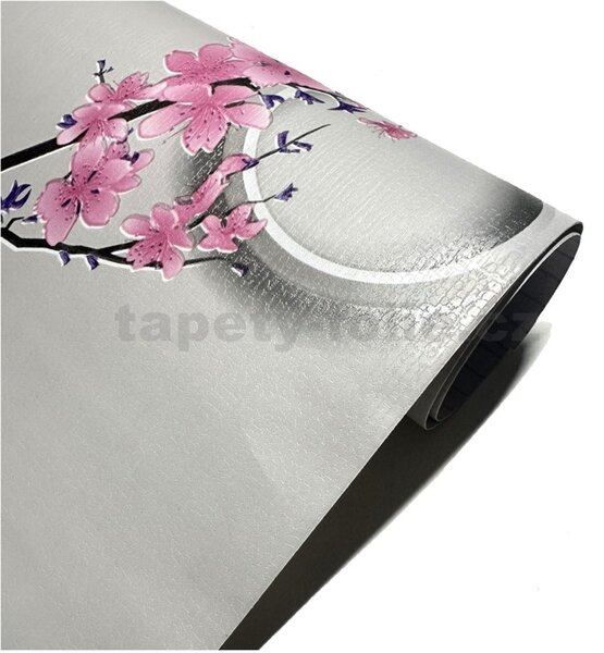 Samolepící tapety 45 cm x 10 m IMPOL TRADE 9161, třešňové květy na šedém podkladu, samolepící tapety