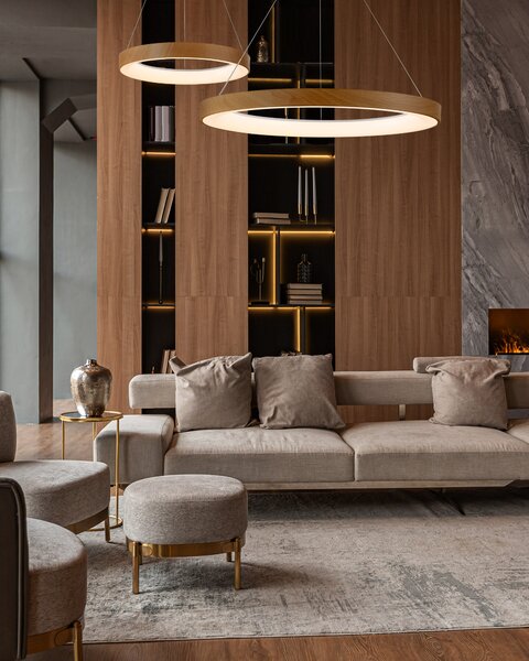 Mantra 8576 Niseko II, závěsné kruhové svítidlo LED 40W, 2700-5000K, dálk. ovládání, dřevěná, průměr 50cm