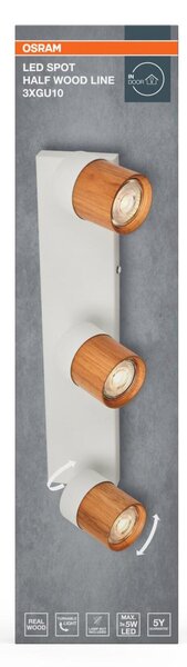 LEDVANCE stropní bodové svítidlo Half Wood Line 3xGU10 220-240 V bílé/dřevo nastavitelné