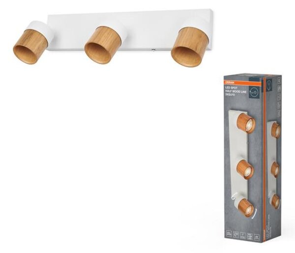 LEDVANCE stropní bodové svítidlo Half Wood Line 3xGU10 220-240 V bílé/dřevo nastavitelné