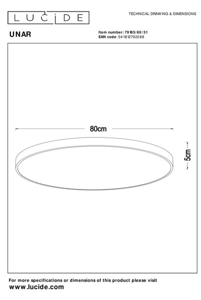 Lucide L791858031 LED přisazené stropní svítidlo UNAR | 80W integrovaný LED zdroj | 5000lm | 2700K