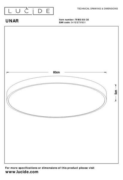 Lucide L791856030 LED přisazené stropní svítidlo UNAR | 60W integrovaný LED zdroj | 3700lm | 2700K