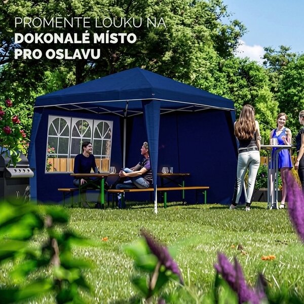 Párty stan / pavilon CAPRI PLUS se 2 bočními stěnami, 3×3 m, modrá Casaria