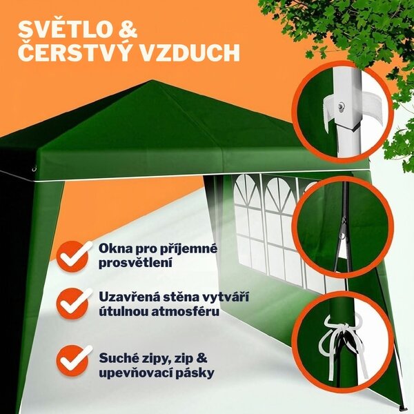 Párty stan / pavilon CAPRI PLUS se 2 bočními stěnami, 3×3 m, zelená Casaria
