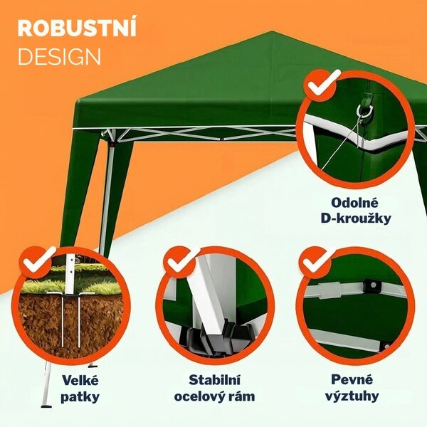 Párty stan / pavilon CAPRI PLUS se 2 bočními stěnami, 3×3 m, zelená Casaria