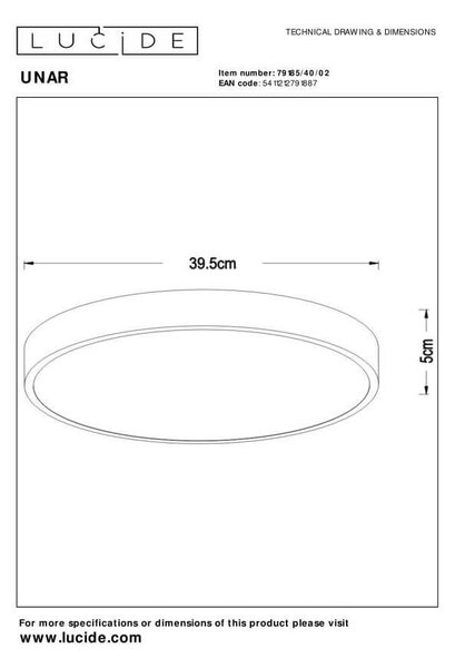Lucide L791854002 LED přisazené stropní svítidlo UNAR | 24W integrovaný LED zdroj | 1550lm | 2700K