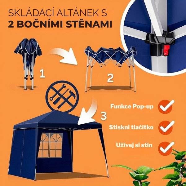 Párty stan / pavilon CAPRI PLUS se 2 bočními stěnami, 3×3 m, modrá Casaria