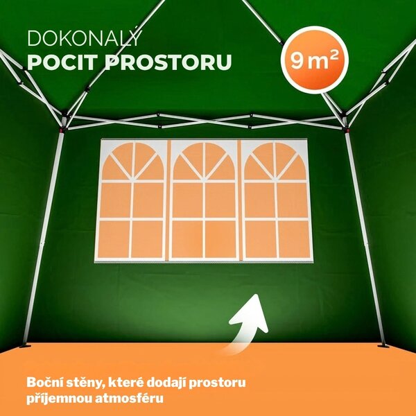Párty stan / pavilon CAPRI PLUS se 2 bočními stěnami, 3×3 m, zelená Casaria