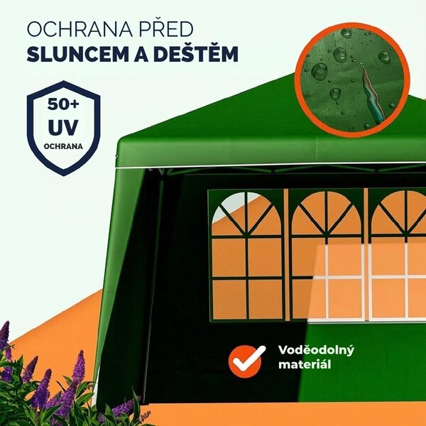 Párty stan / pavilon CAPRI PLUS se 2 bočními stěnami, 3×3 m, zelená Casaria