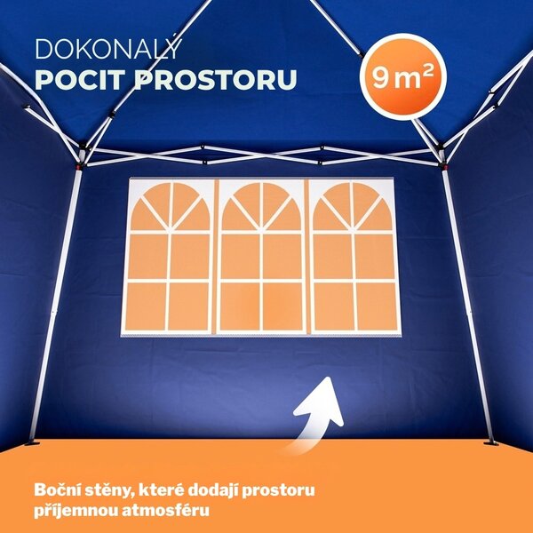 Párty stan / pavilon CAPRI PLUS se 2 bočními stěnami, 3×3 m, modrá Casaria
